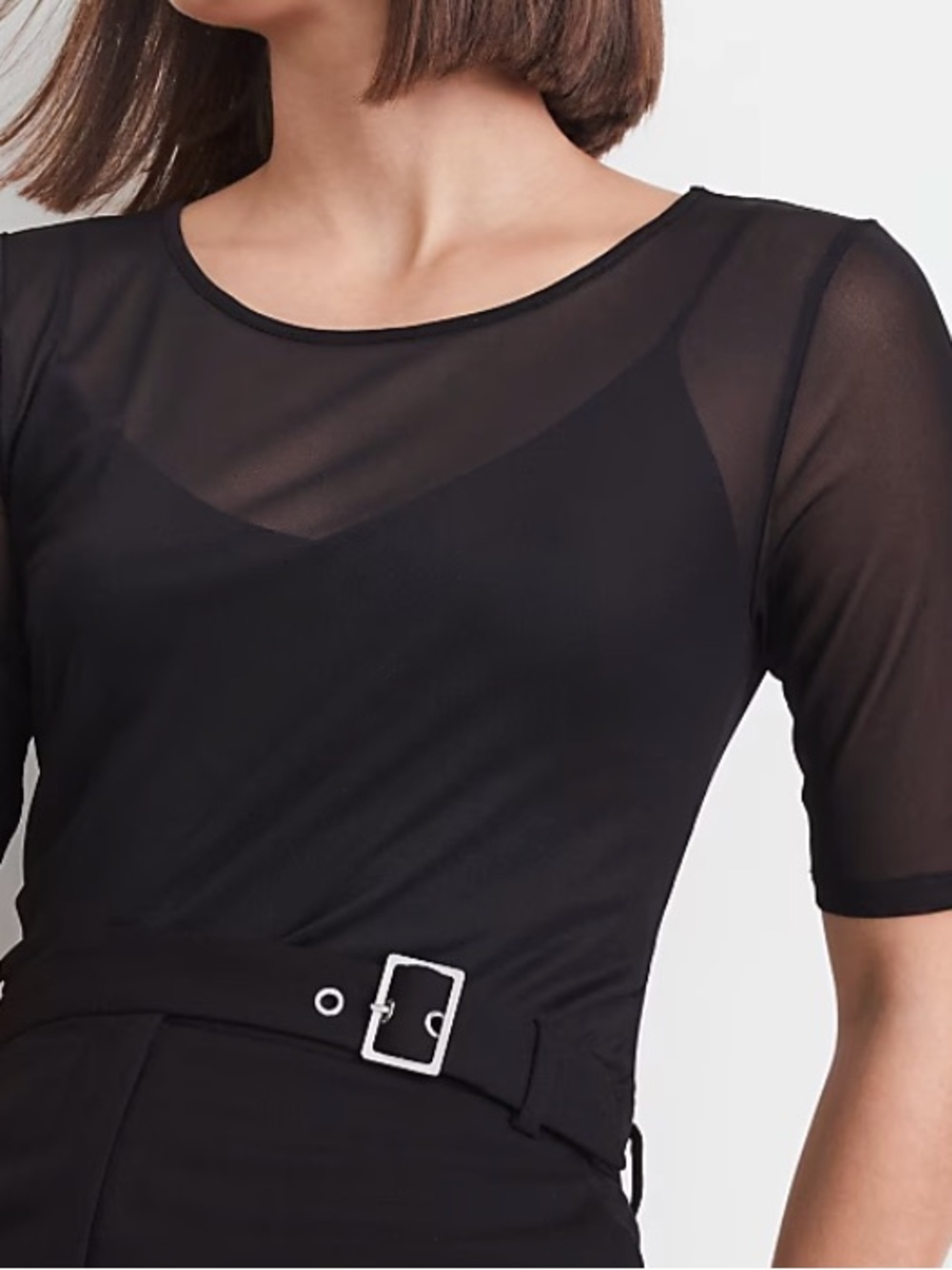 LOFT Women's Black Sheer Mesh Short Sleeve Top